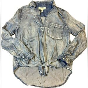 ✨NWT Thread & Supply Light Blue Chambray Denim Long Sleeve Shirt Tie Front Small